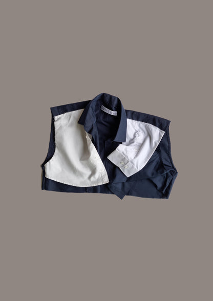 CROP WORKSHIRT BLEU MARINE & BLANC